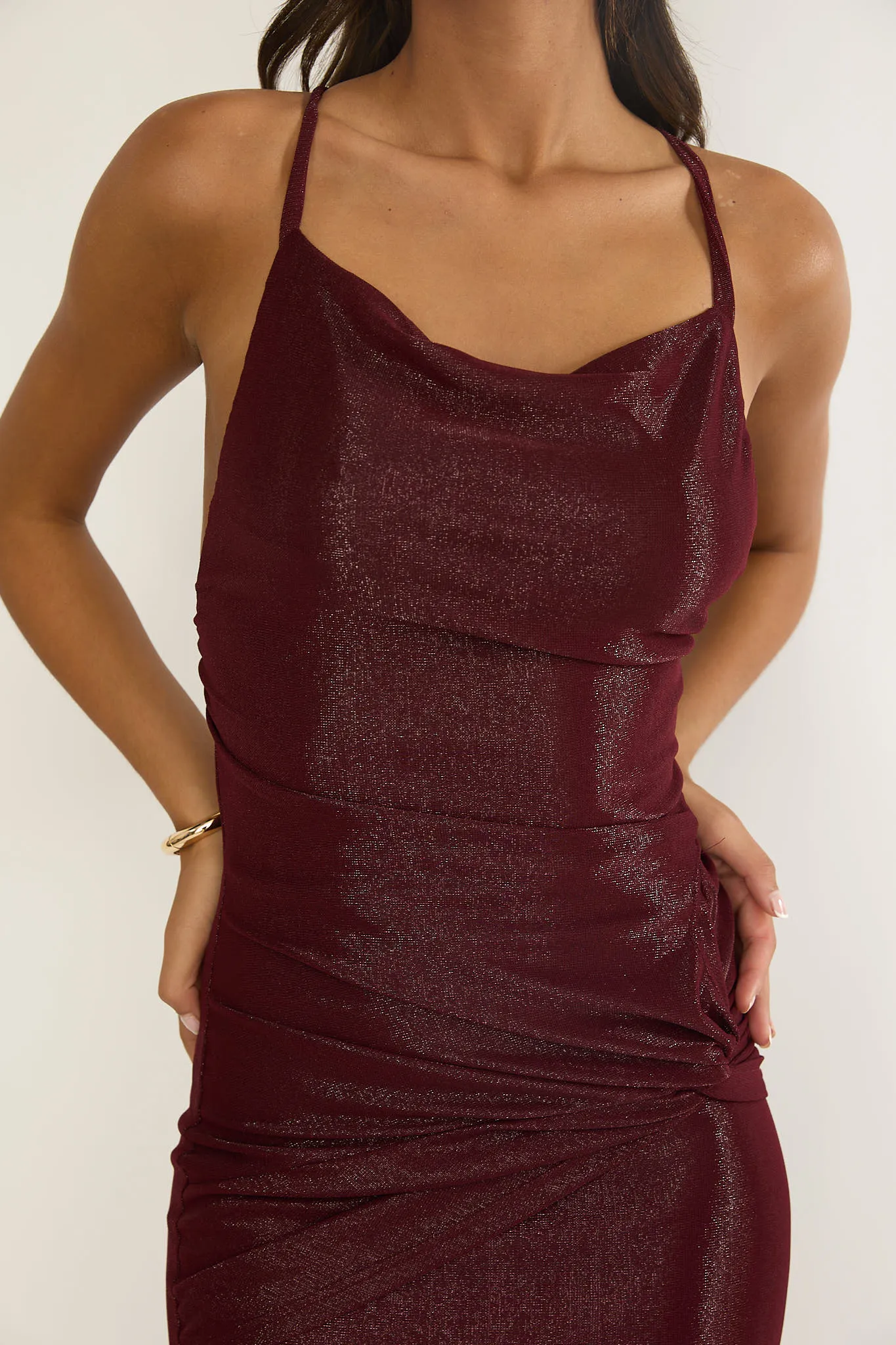 Oralia Criss-Cross Back Maxi Dress Burgundy sold by Selfie Leslie product image thumbnail 4