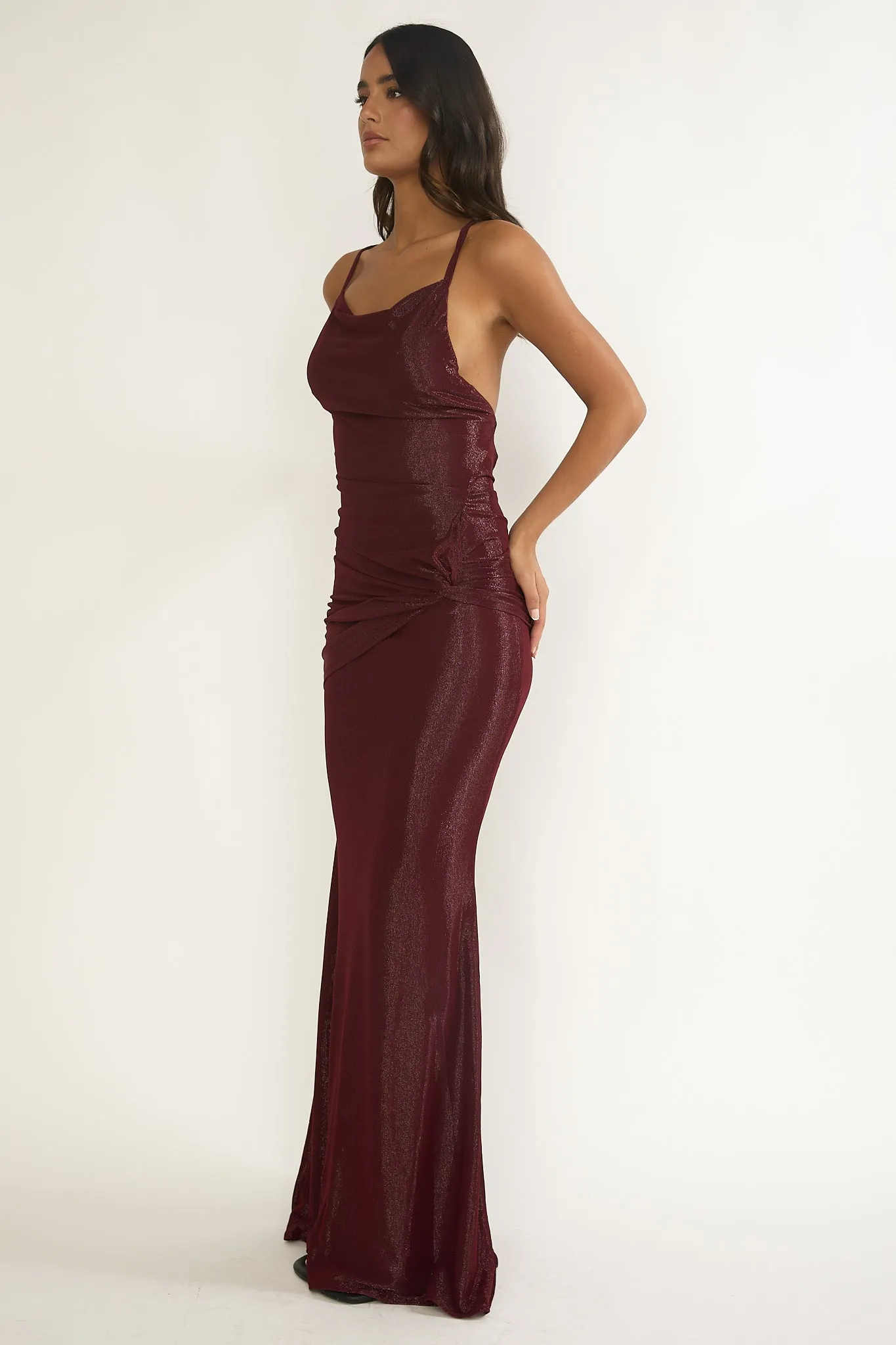 Oralia Criss-Cross Back Maxi Dress Burgundy sold by Selfie Leslie product image thumbnail 5