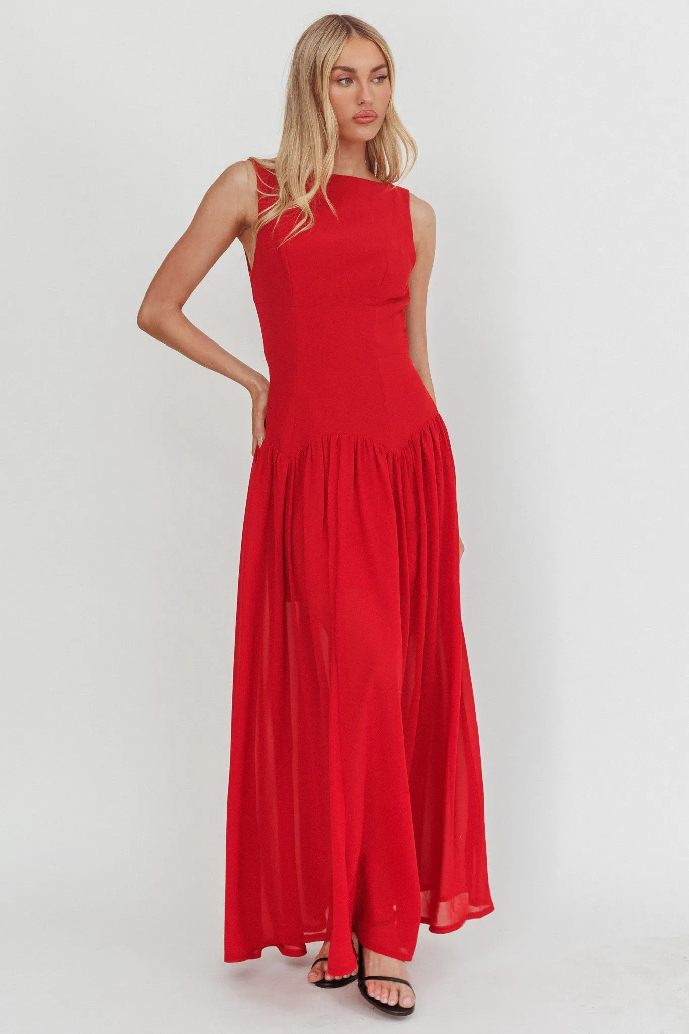 Opulent Low Back Maxi Dress Red sold by Selfie Leslie product image thumbnail 4