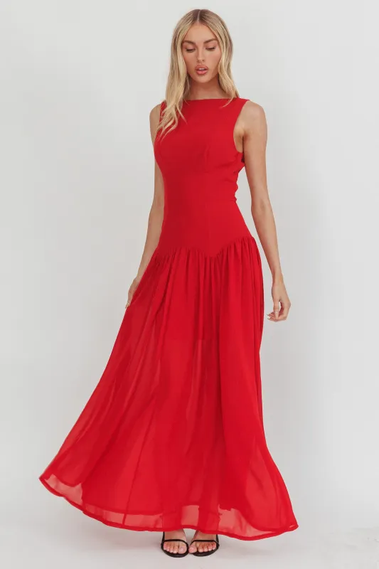 Opulent Low Back Maxi Dress Red sold by Selfie Leslie