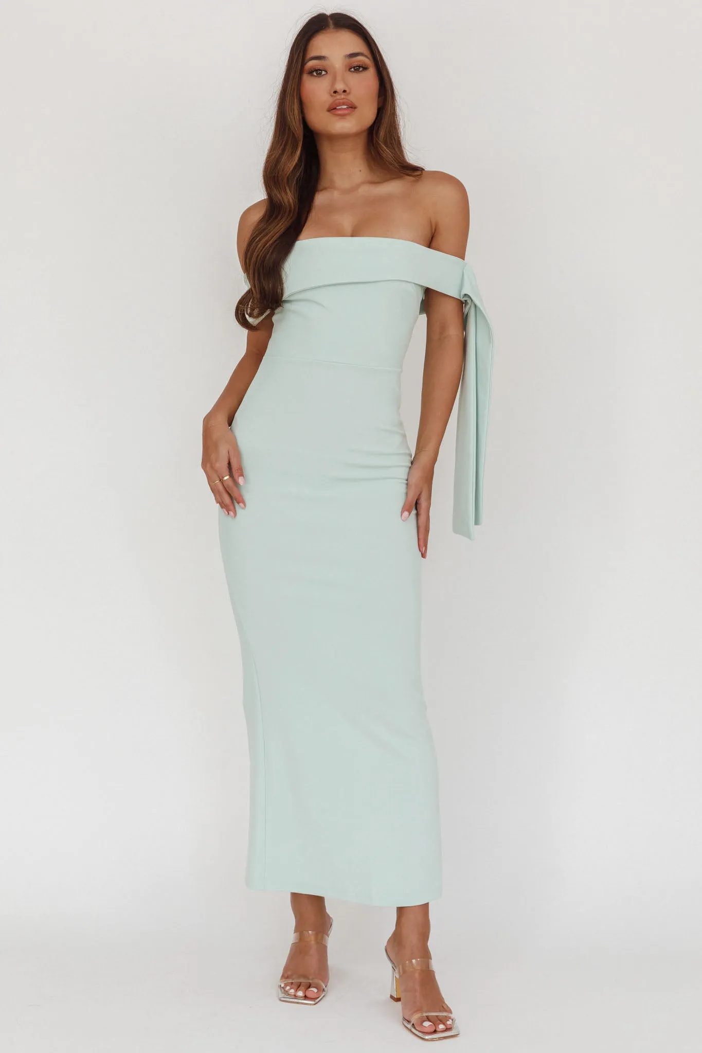 Aurora Sky Off-Shoulder Tie Maxi Dress Sage sold by Selfie Leslie product image thumbnail 5