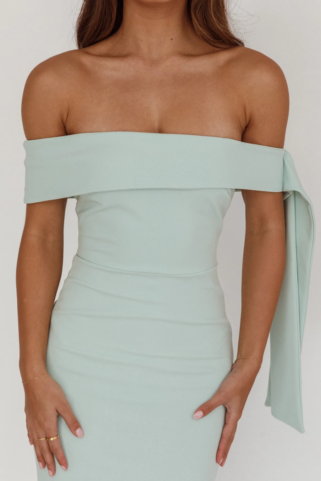 Aurora Sky Off-Shoulder Tie Maxi Dress Sage sold by Selfie Leslie product image thumbnail 3