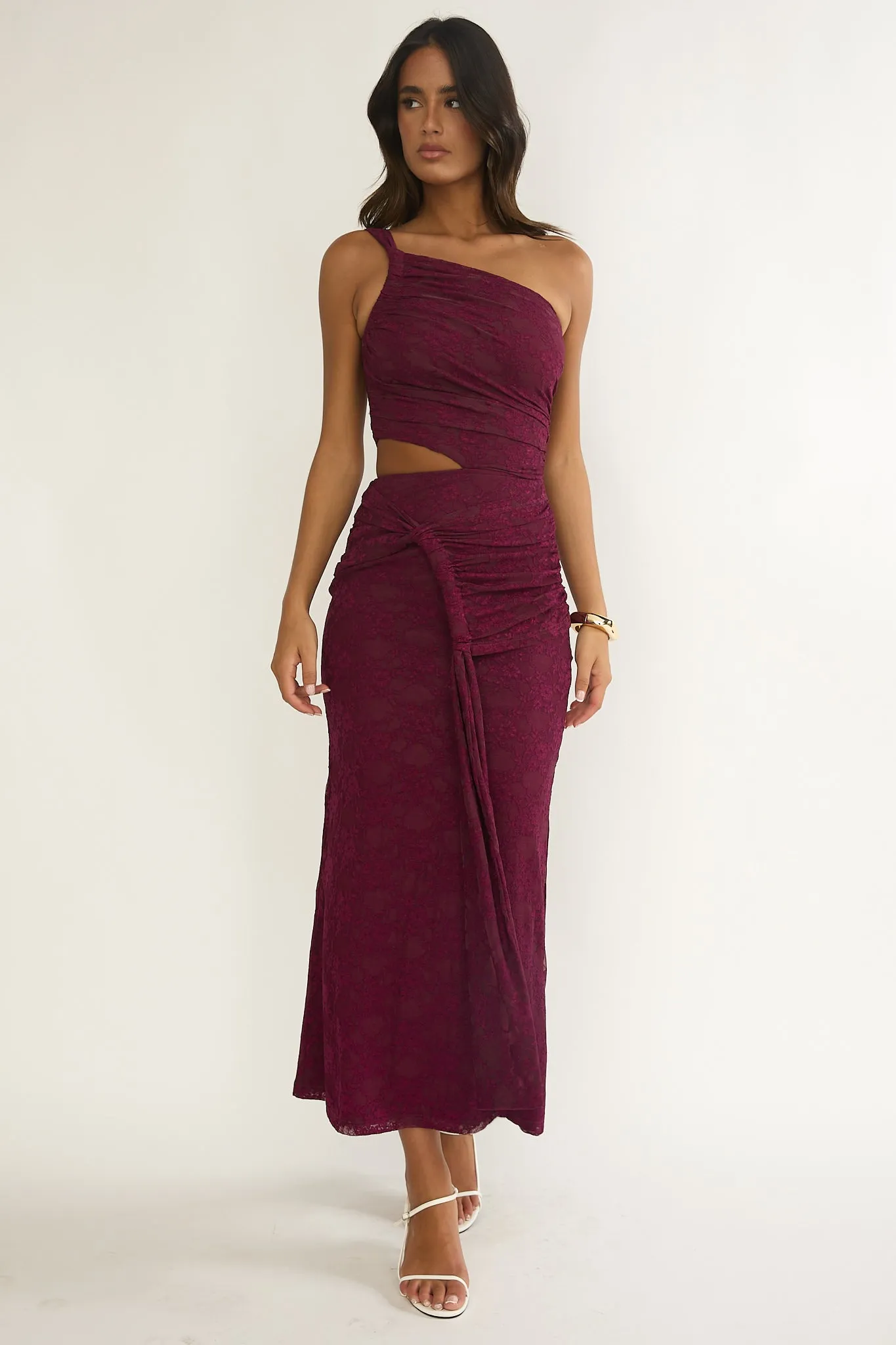 Luli One-Shoulder Cut-Out Maxi Dress Textured Plum sold by Selfie Leslie product image thumbnail 4