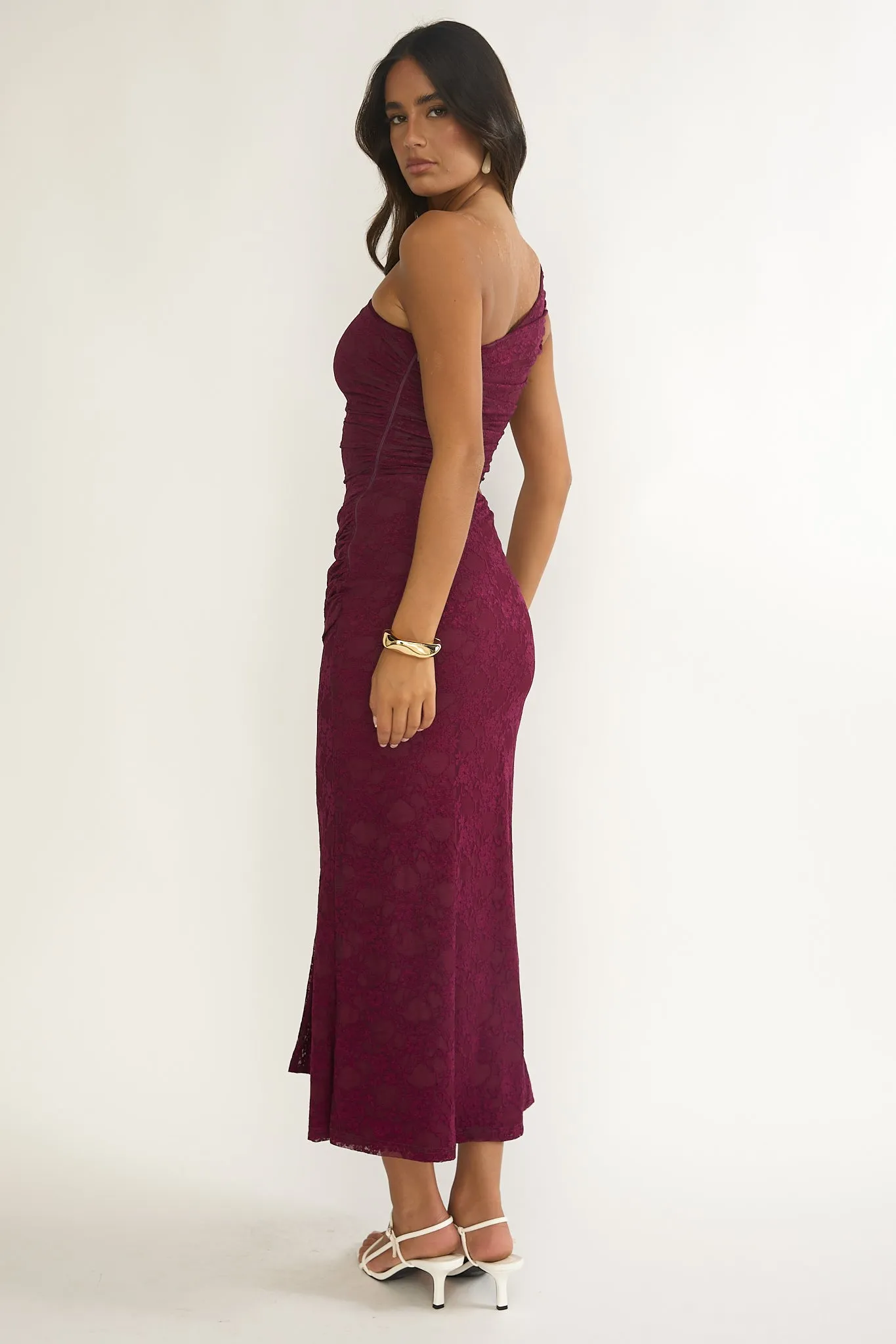 Luli One-Shoulder Cut-Out Maxi Dress Textured Plum sold by Selfie Leslie product image thumbnail 2