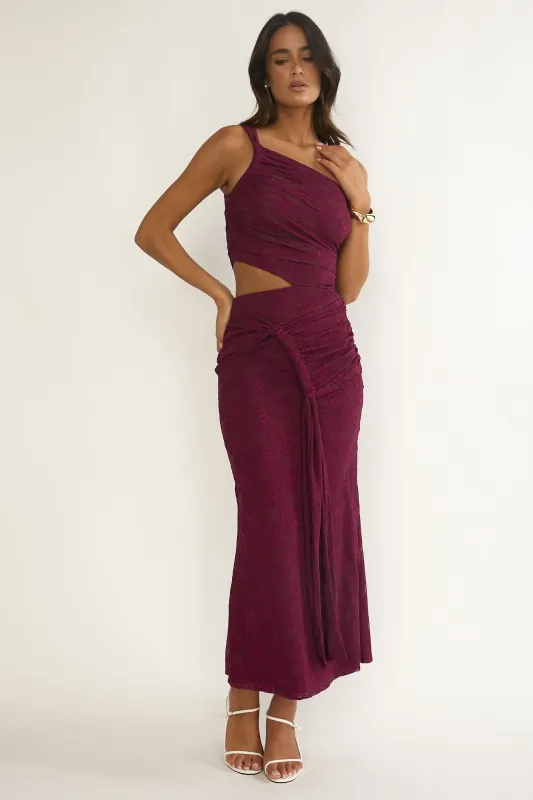 Luli One-Shoulder Cut-Out Maxi Dress Textured Plum sold by Selfie Leslie