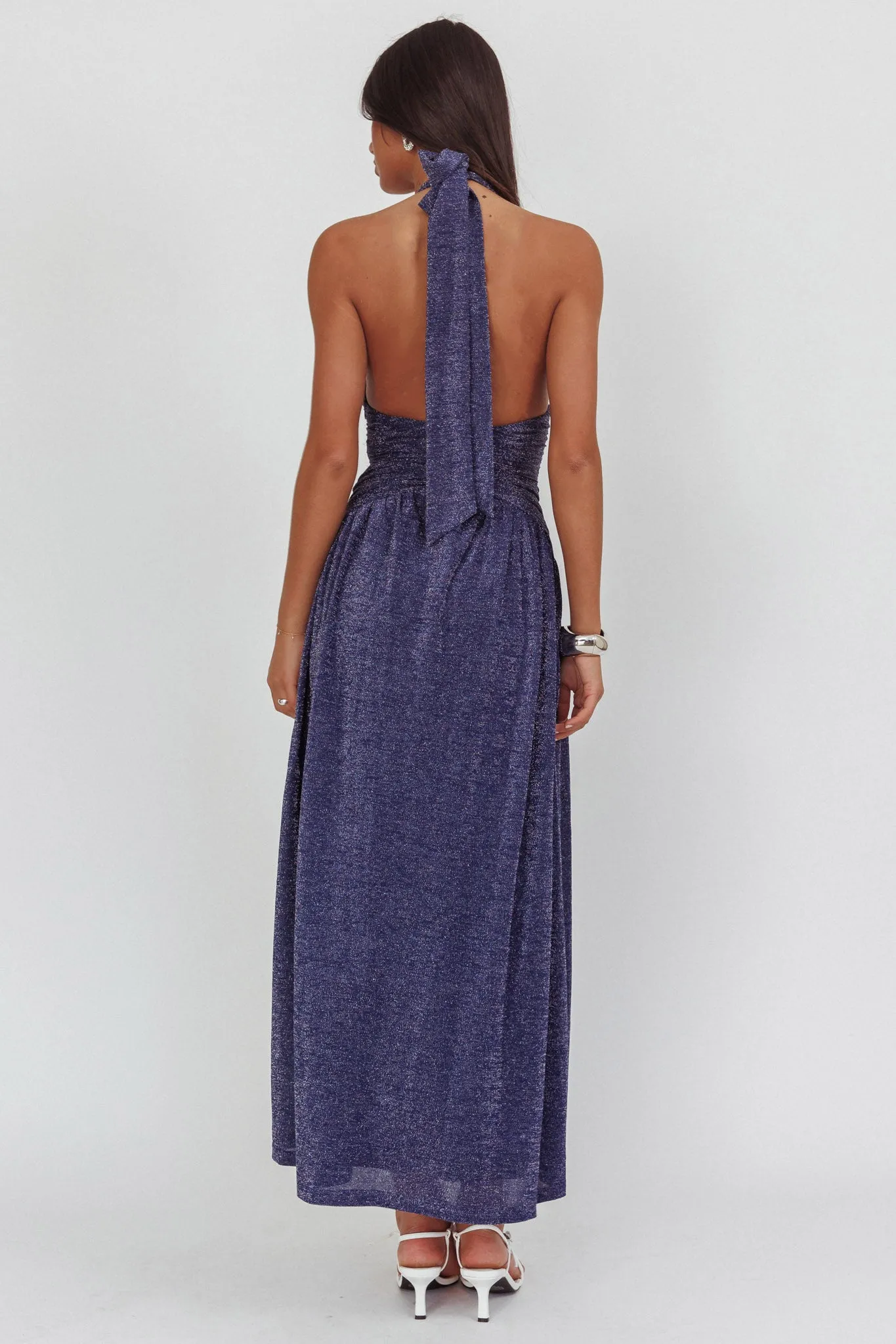 Italia Azure Gathered Waist Maxi Dress Shimmer Navy sold by Selfie Leslie product image thumbnail 2