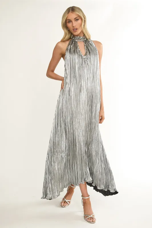 Aurea Halterneck Crepe Maxi Dress Silver sold by Selfie Leslie