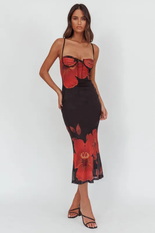 Fortune Bust Tie Maxi Dress Hibiscus Black sold by Selfie Leslie