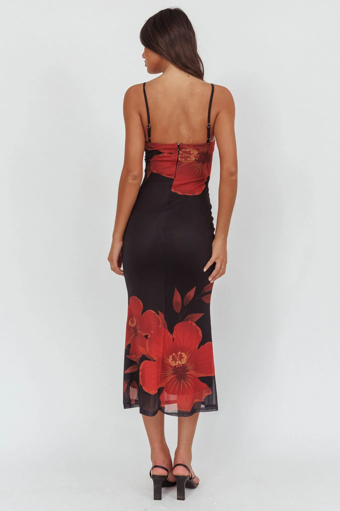Fortune Bust Tie Maxi Dress Hibiscus Black sold by Selfie Leslie product image thumbnail 3