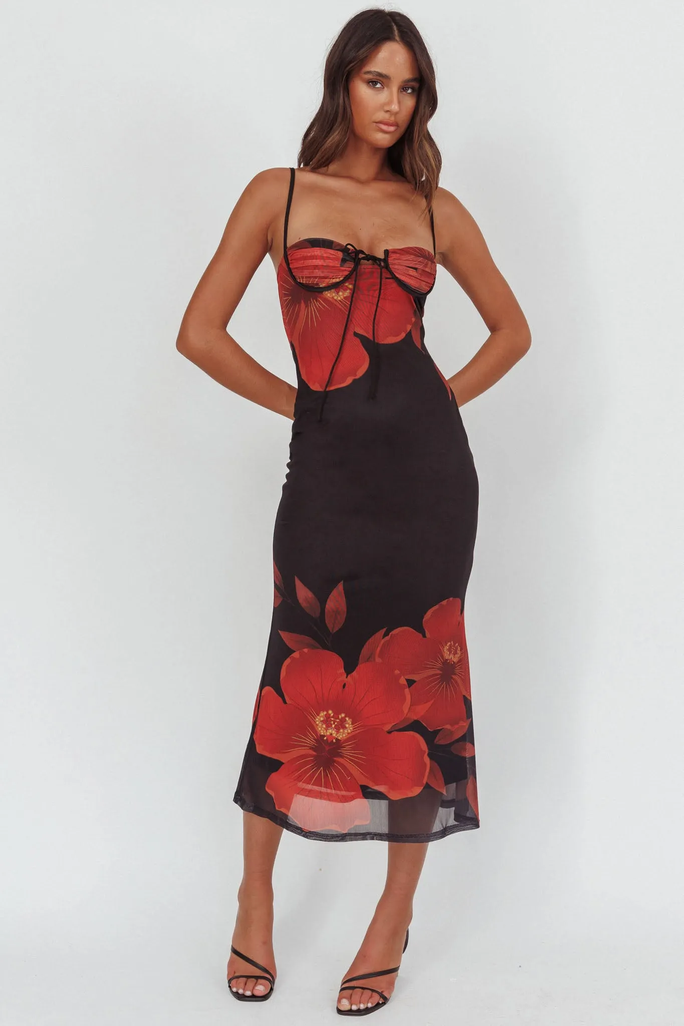 Fortune Bust Tie Maxi Dress Hibiscus Black sold by Selfie Leslie product image thumbnail 2