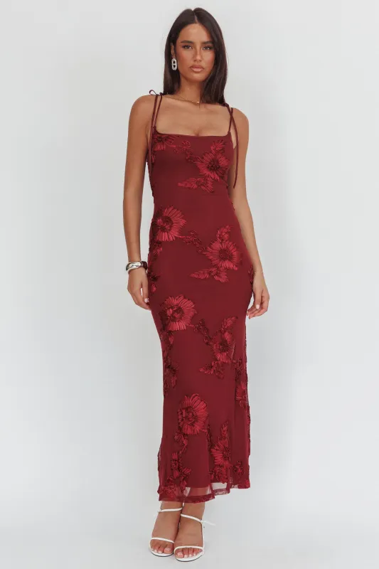 Kaela Tied Shoulder Maxi Dress Embellished Wine sold by Selfie Leslie