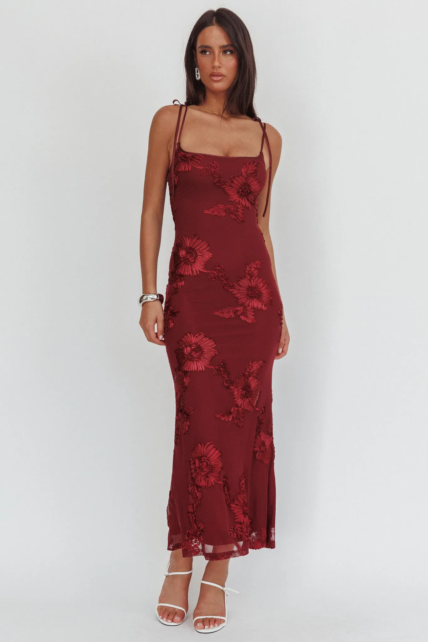 Kaela Tied Shoulder Maxi Dress Embellished Wine sold by Selfie Leslie product image thumbnail 5