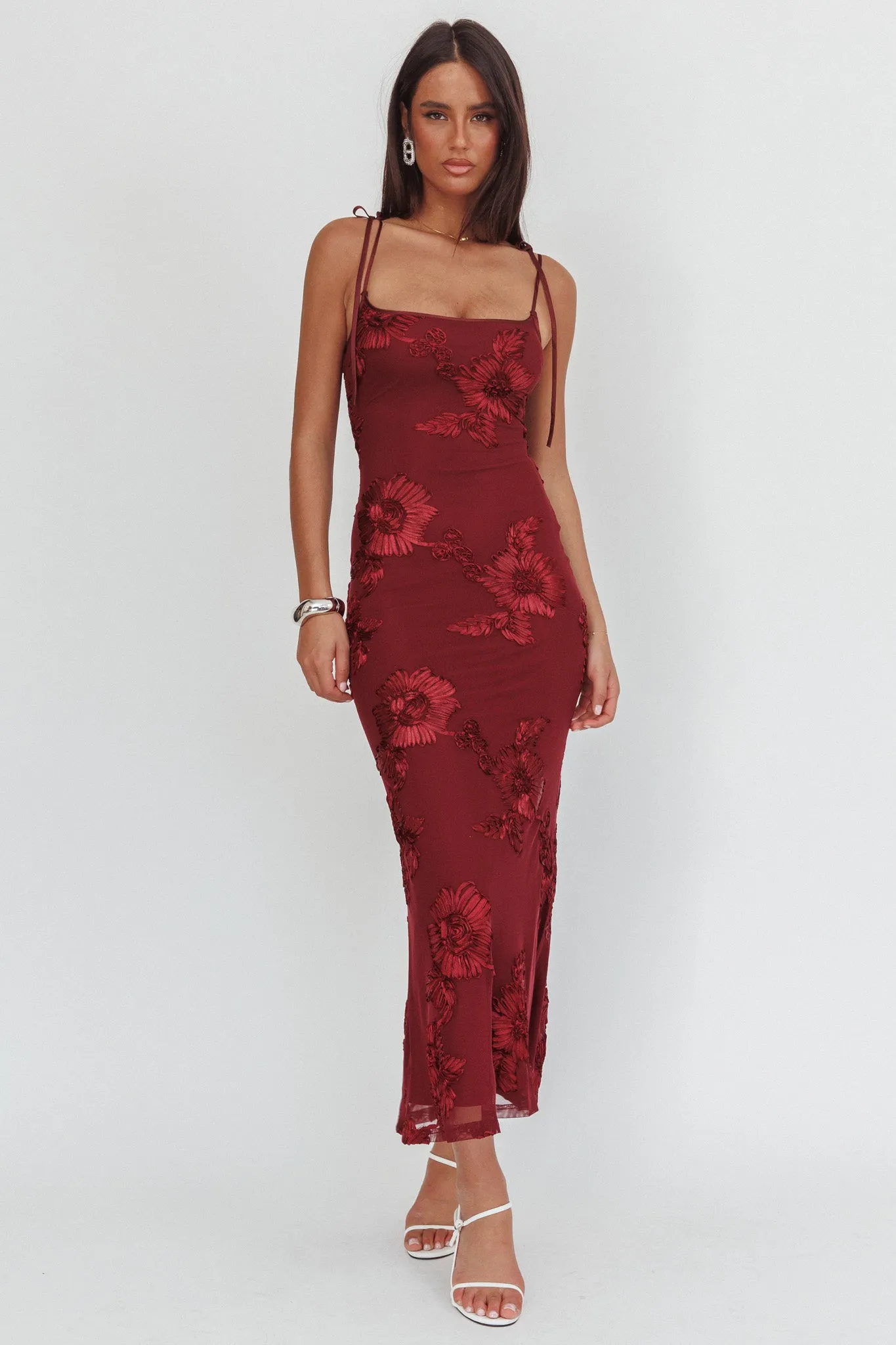 Kaela Tied Shoulder Maxi Dress Embellished Wine sold by Selfie Leslie product image thumbnail 2