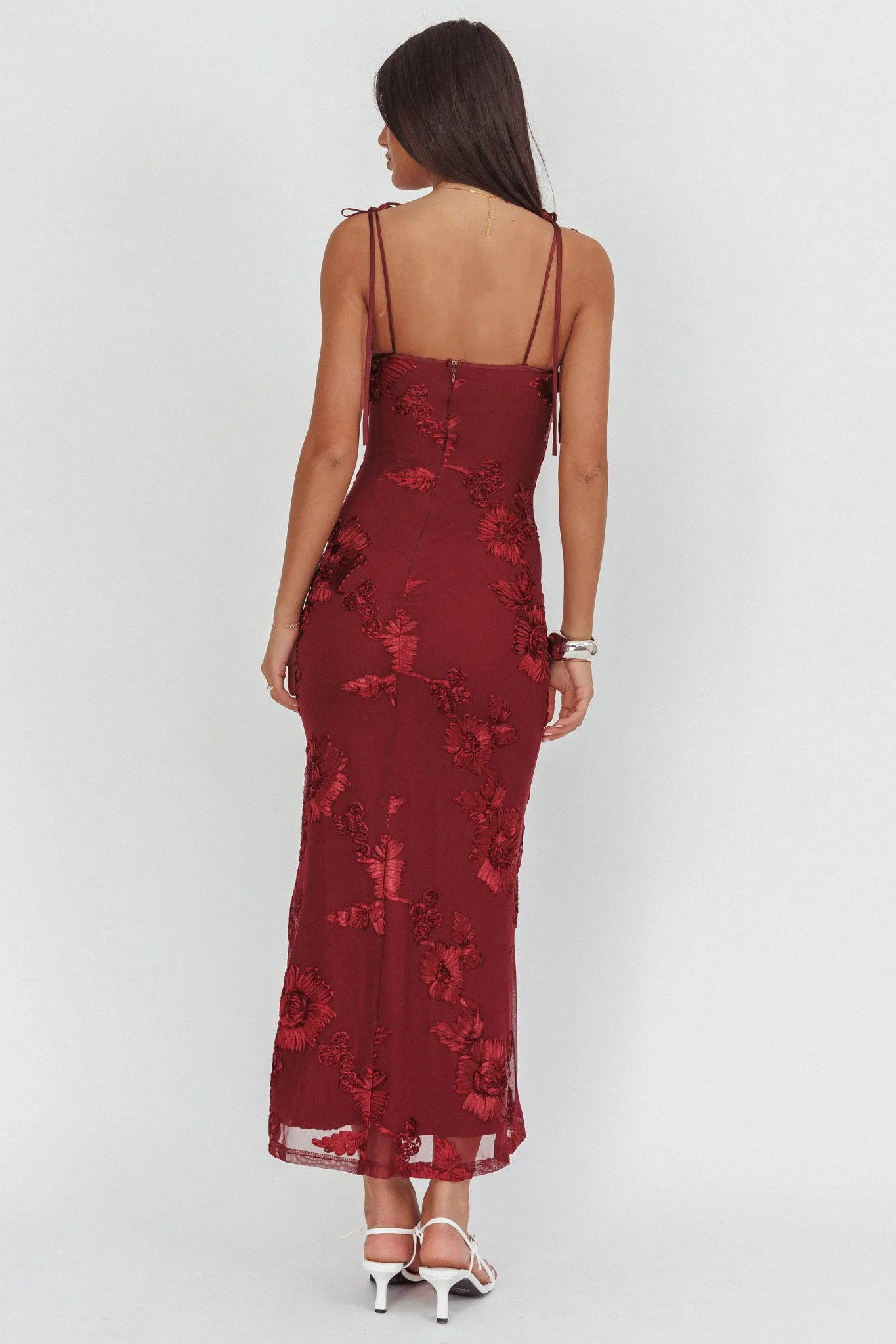Kaela Tied Shoulder Maxi Dress Embellished Wine sold by Selfie Leslie product image thumbnail 3