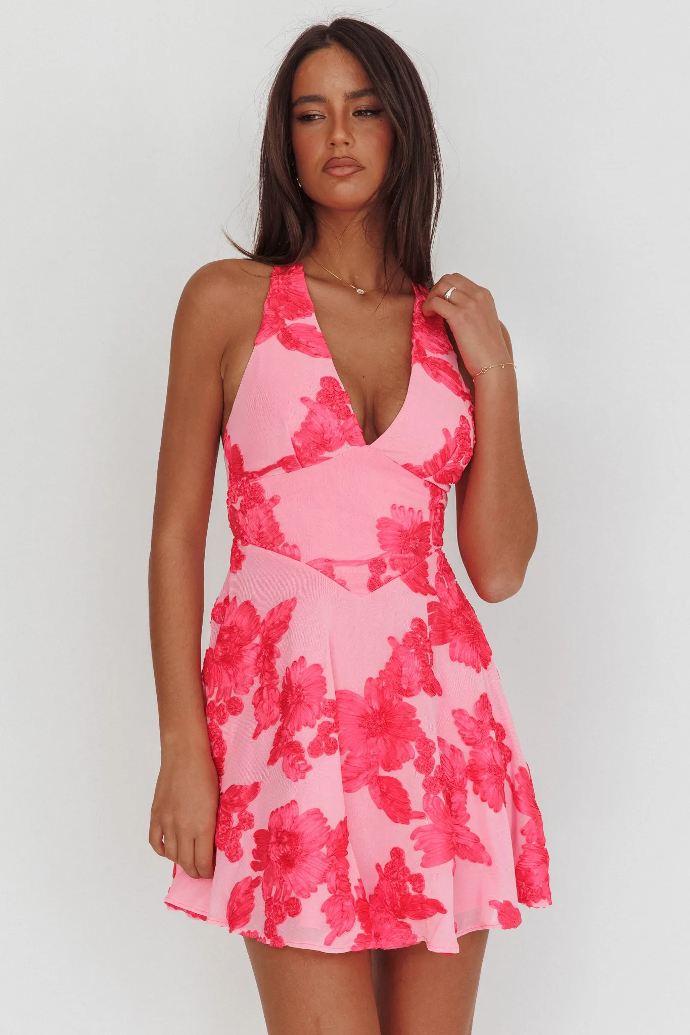 Lavalle Criss-Cross Embellished Mini Dress Floral Pink sold by Selfie Leslie product image thumbnail 3