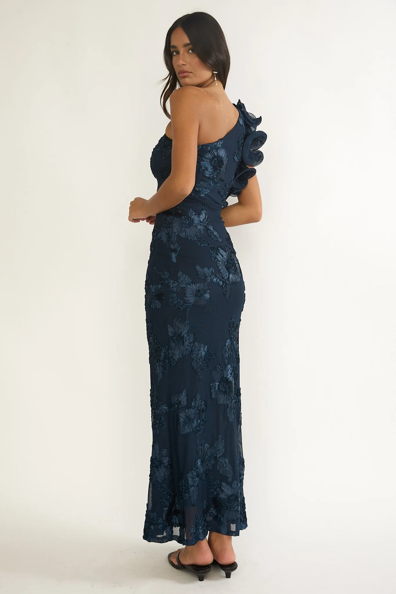 Deanna One-Shoulder Ruffle Maxi Dress Floral Navy sold by Selfie Leslie product image thumbnail 2