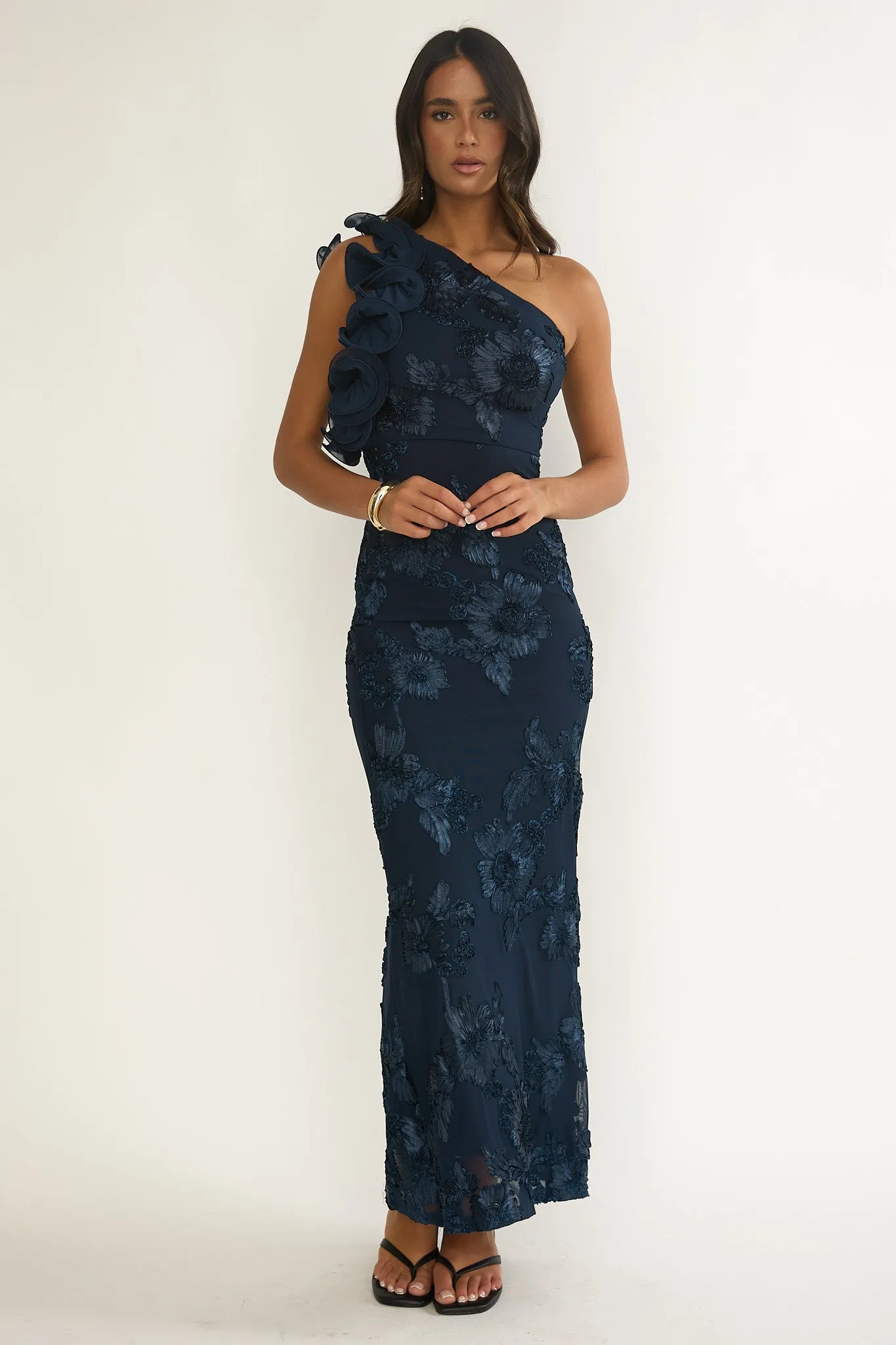 Deanna One-Shoulder Ruffle Maxi Dress Floral Navy sold by Selfie Leslie product image thumbnail 5