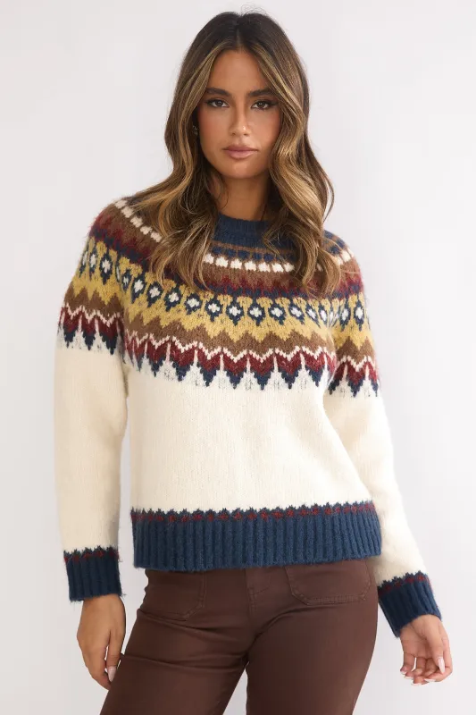 Irelia Long Sleeve Knit Top Ivory Multi sold by Selfie Leslie