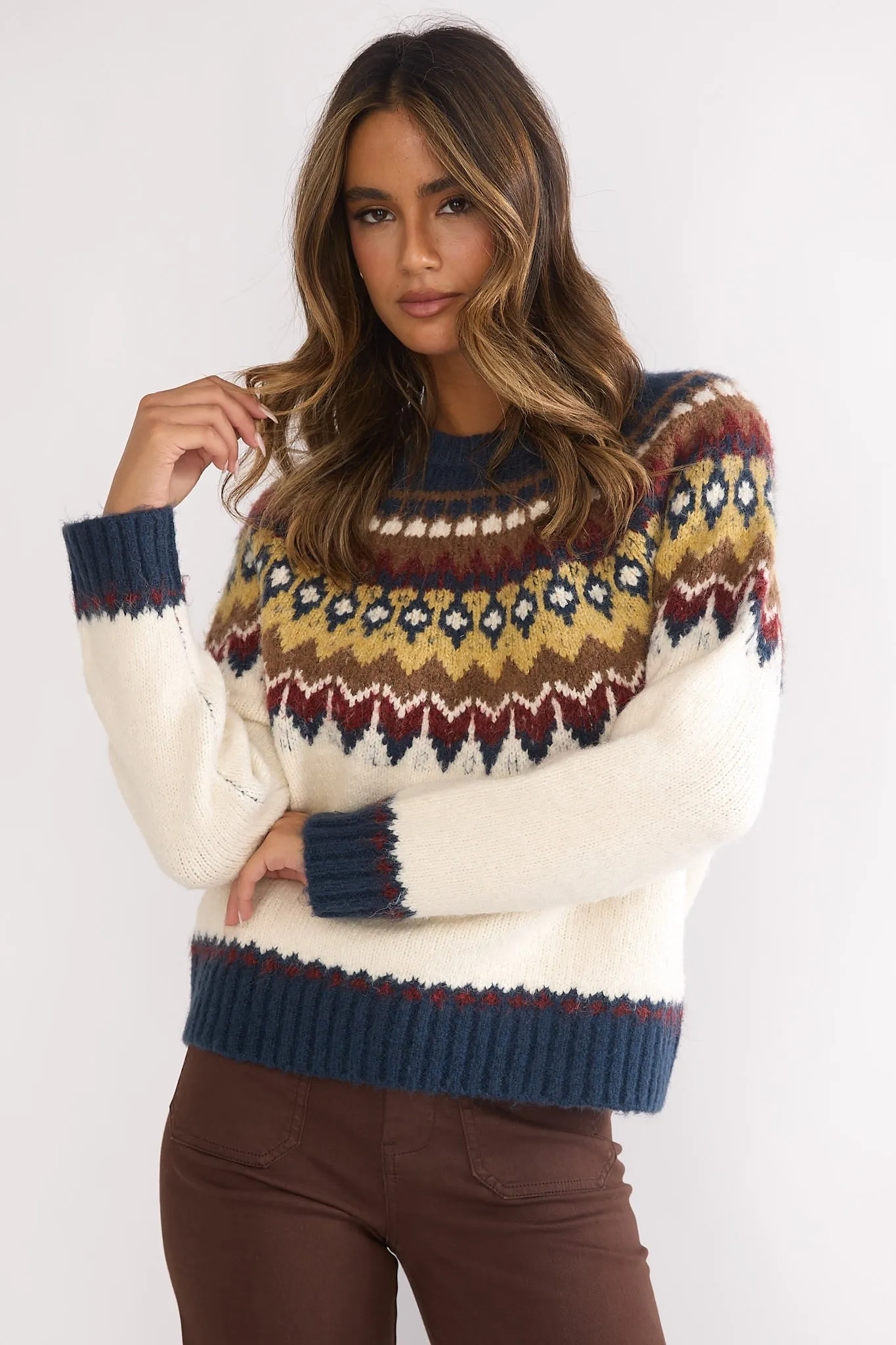 Irelia Long Sleeve Knit Top Ivory Multi sold by Selfie Leslie product image thumbnail 5