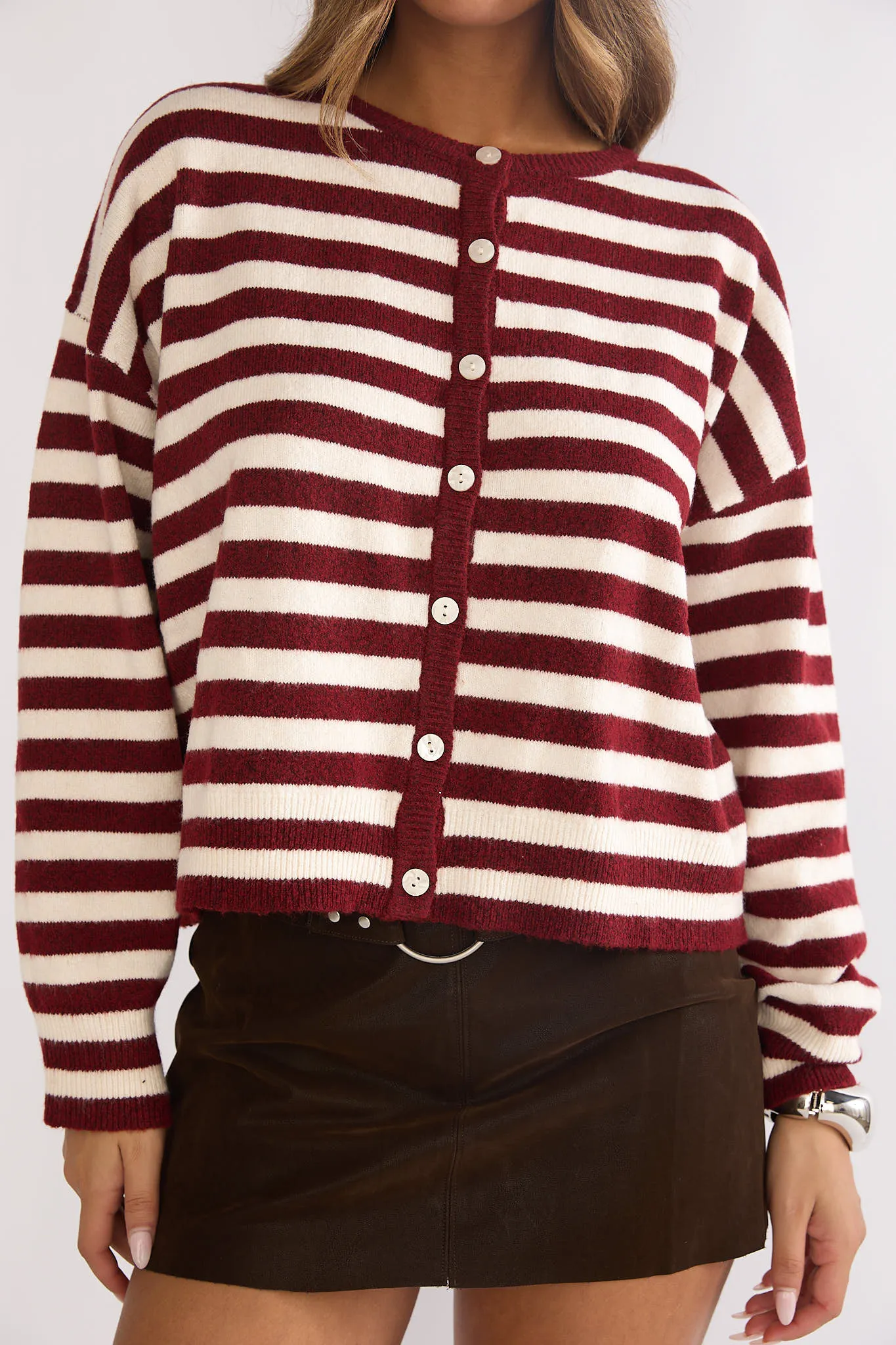 Ivyn Button Front Knitwear Top Stripe Crimson sold by Selfie Leslie product image thumbnail 3