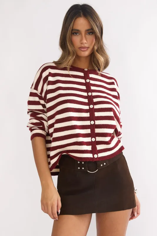 Ivyn Button Front Knitwear Top Stripe Crimson made by Selfie Leslie