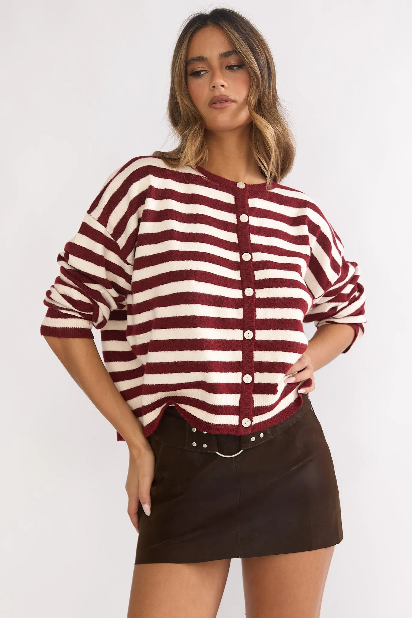 Ivyn Button Front Knitwear Top Stripe Crimson sold by Selfie Leslie product image thumbnail 5
