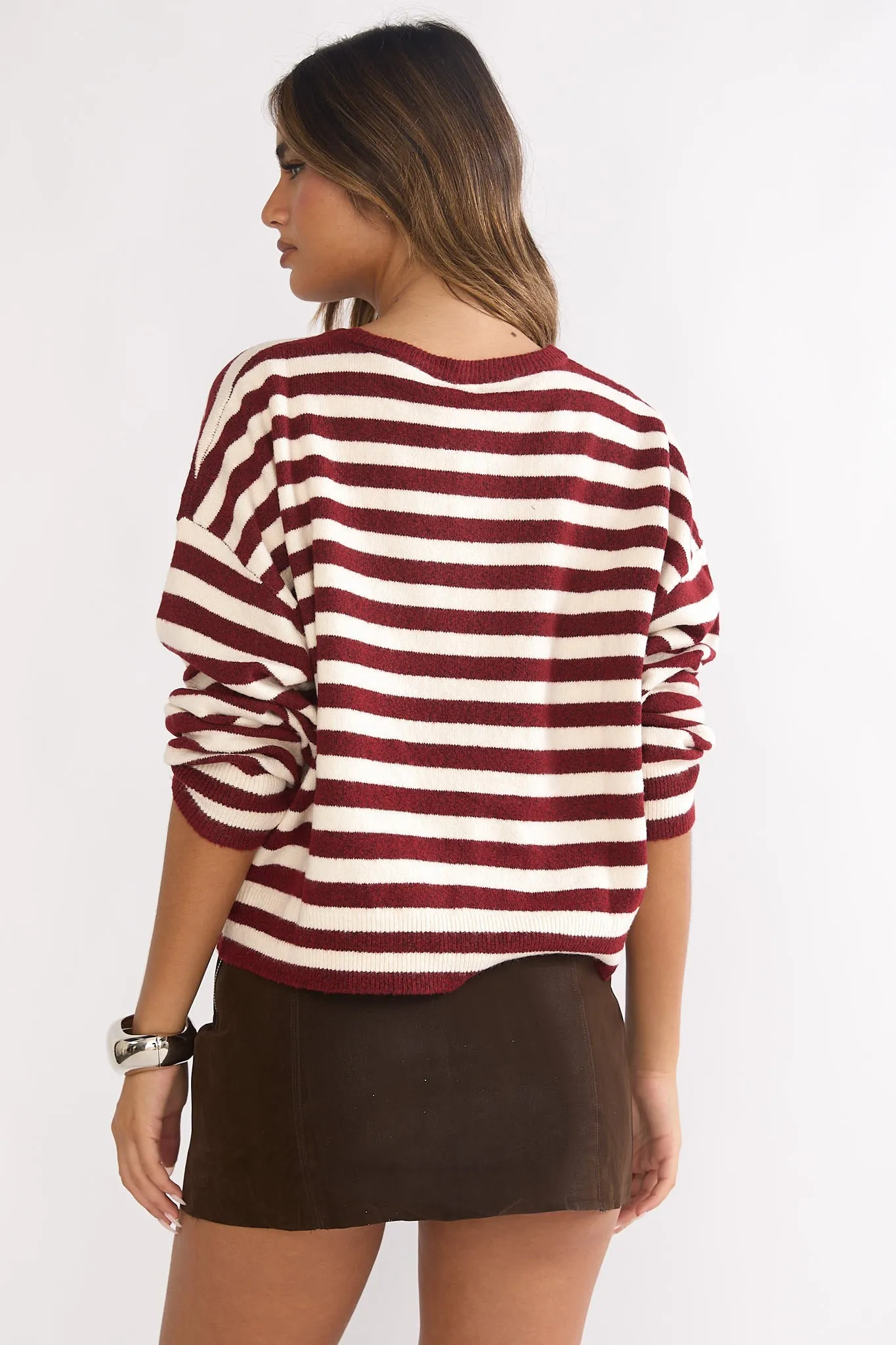Ivyn Button Front Knitwear Top Stripe Crimson sold by Selfie Leslie product image thumbnail 2