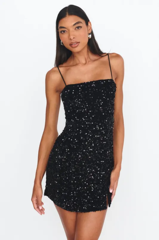 Atlanta Square Neckline Sequin Dress Black sold by Selfie Leslie