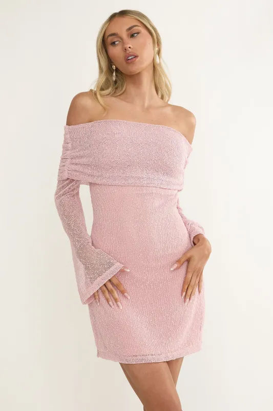Alivya Off-Shoulder Knit Mini Dress Pink sold by Selfie Leslie