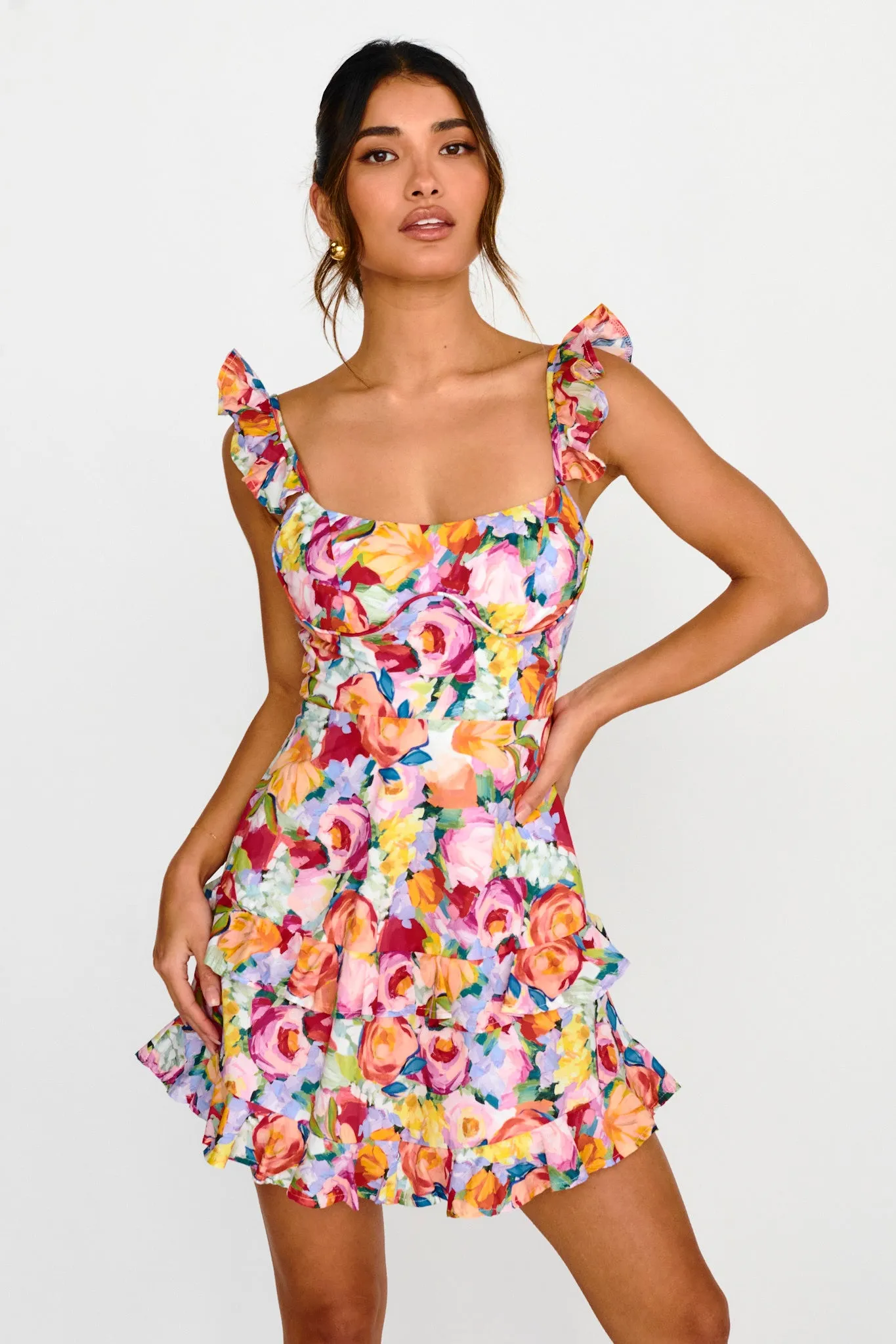 Moonlit Moment Ruffle Trim Lace-Up Back Dress Floral Red sold by Selfie Leslie product image thumbnail 5