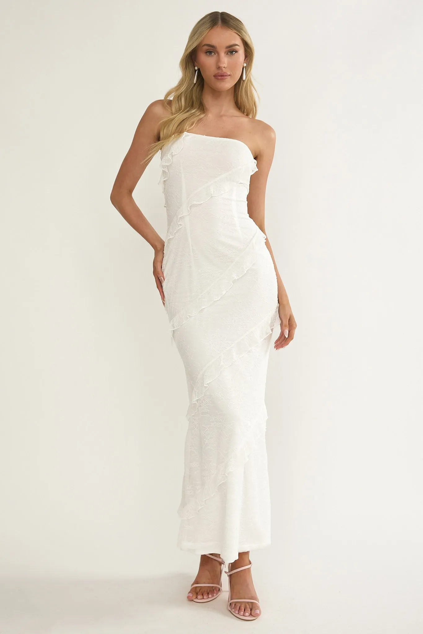 Metrics Strapless Frill Maxi Dress White sold by Selfie Leslie product image thumbnail 5
