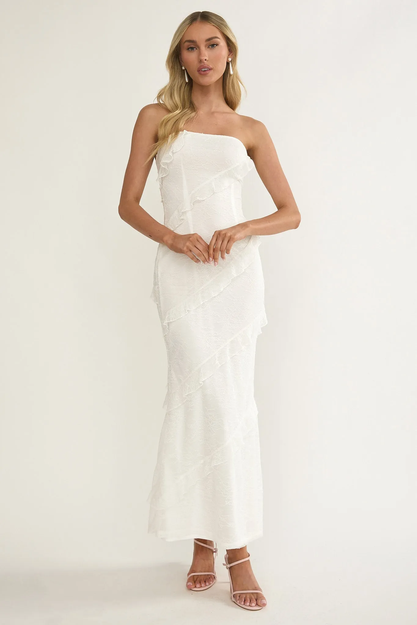 Metrics Strapless Frill Maxi Dress White sold by Selfie Leslie product image thumbnail 4