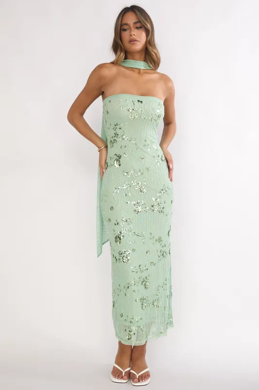 Jeremia Strapless Maxi Dress Sequin Mint sold by Selfie Leslie