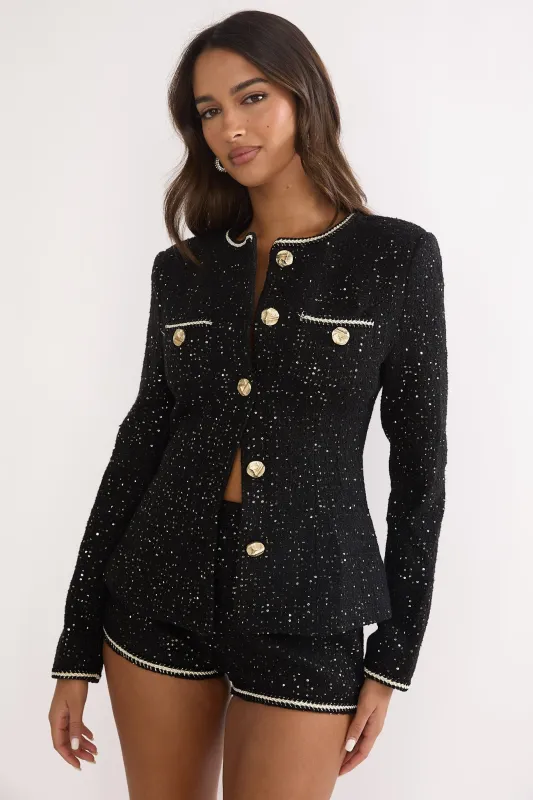 Kyomi Gold Button Tweed Jacket Black Gold made by Selfie Leslie