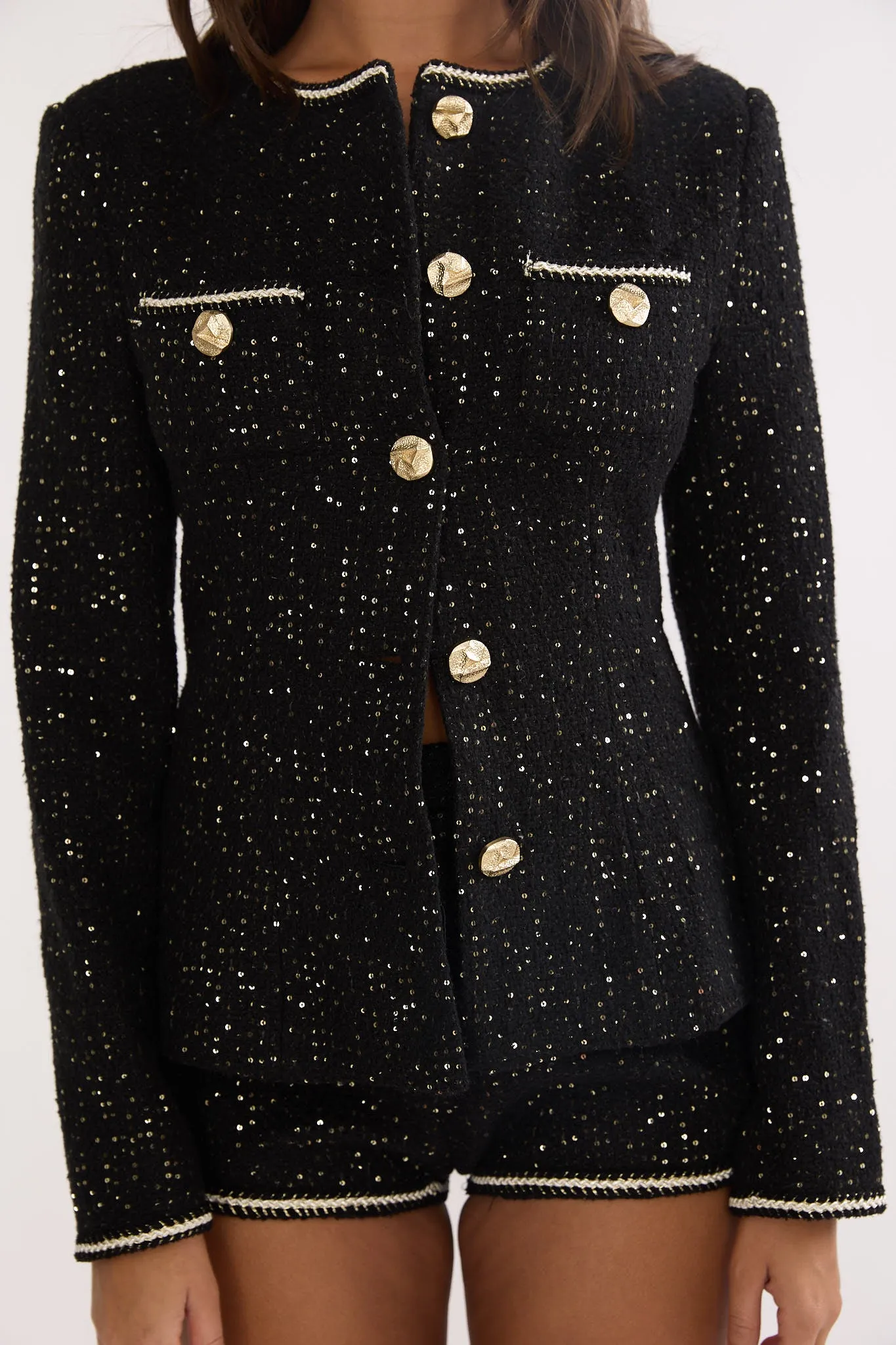 Kyomi Gold Button Tweed Jacket Black Gold sold by Selfie Leslie product image thumbnail 4