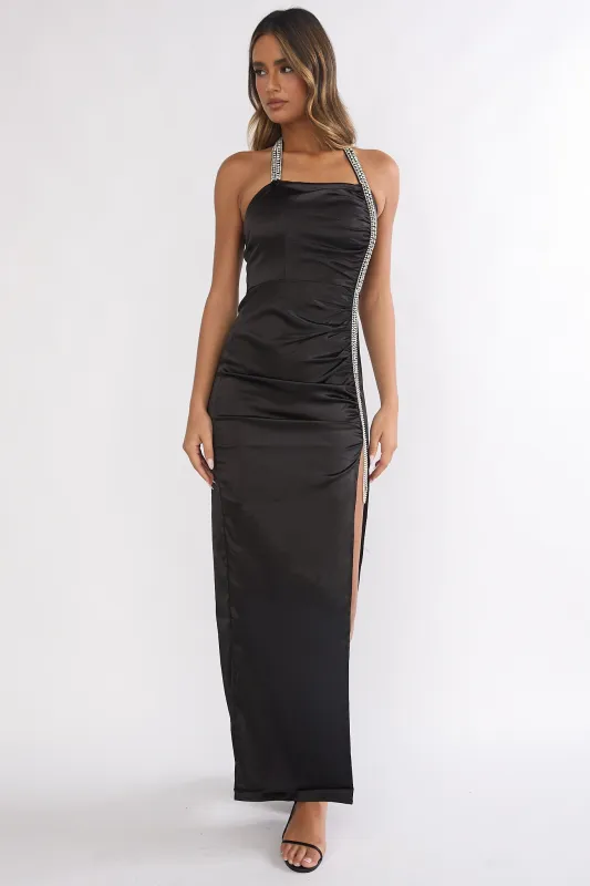 Glitterati Halter Diamante Maxi Dress Black sold by Selfie Leslie