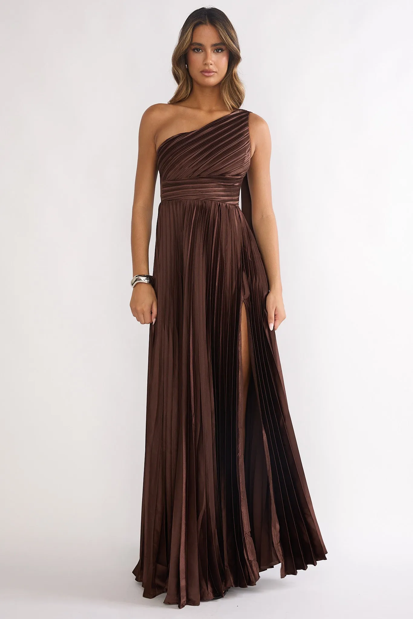 Goddess Aura Pleated Maxi Dress Chocolate sold by Selfie Leslie product image thumbnail 3