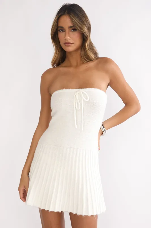Hollis Strapless Pleat Hem Knit Mini Dress White sold by Selfie Leslie