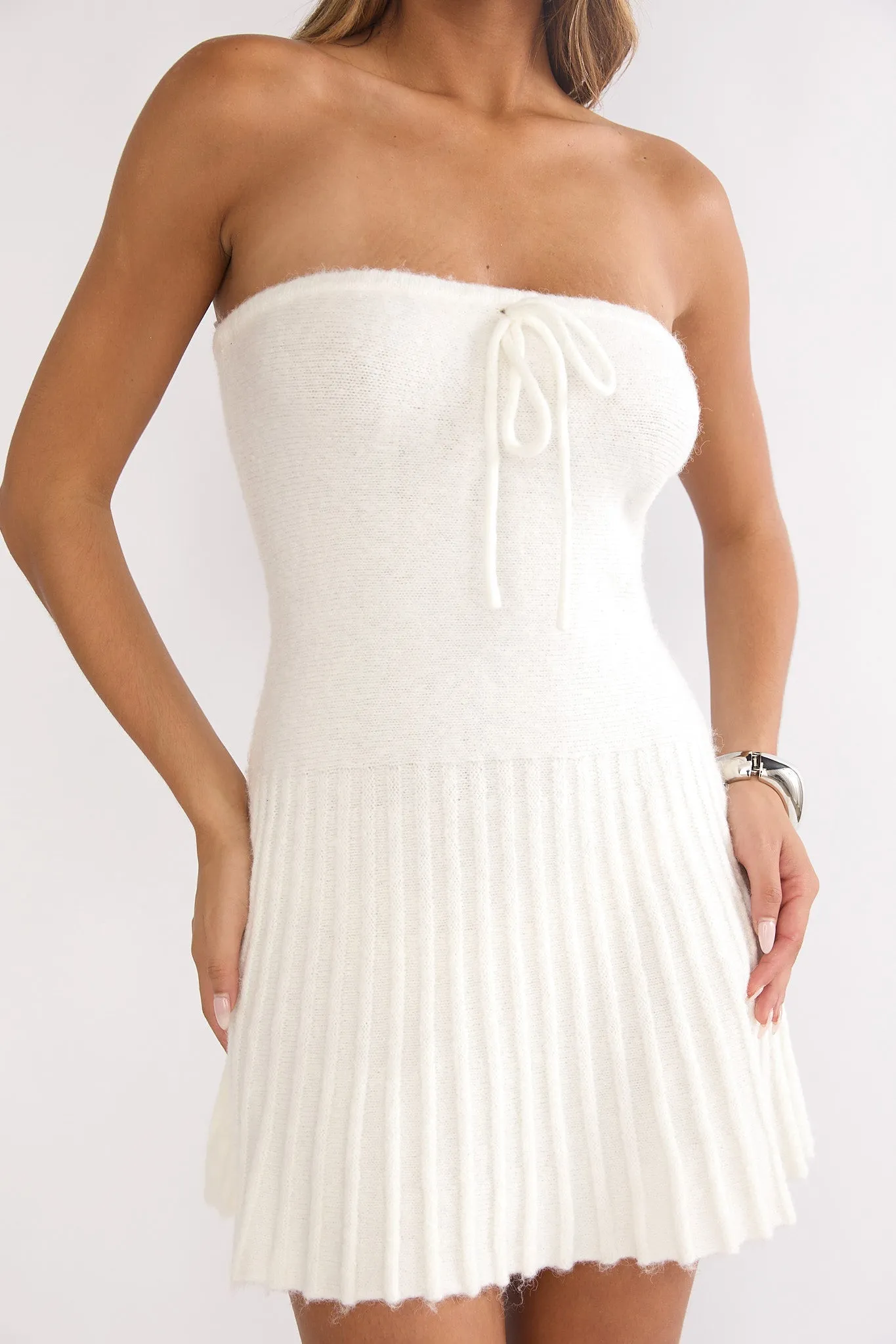 Hollis Strapless Pleat Hem Knit Mini Dress White sold by Selfie Leslie product image thumbnail 5