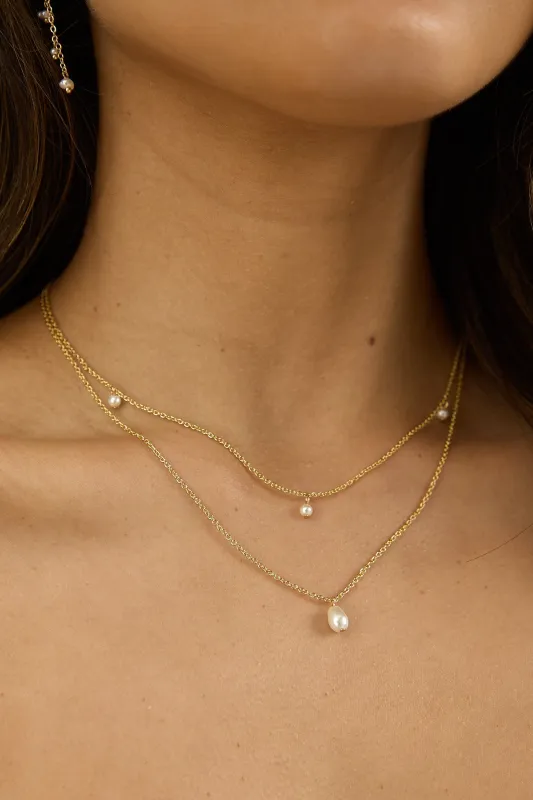 Hollis Double Strand Droplet Necklace Gold/Pearl sold by Selfie Leslie