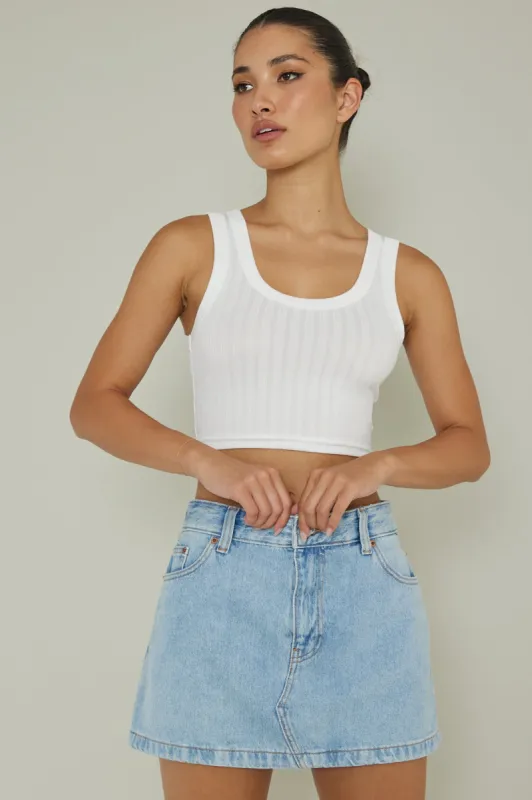 In Sync Scoop Neck Crop Top White sold by Selfie Leslie