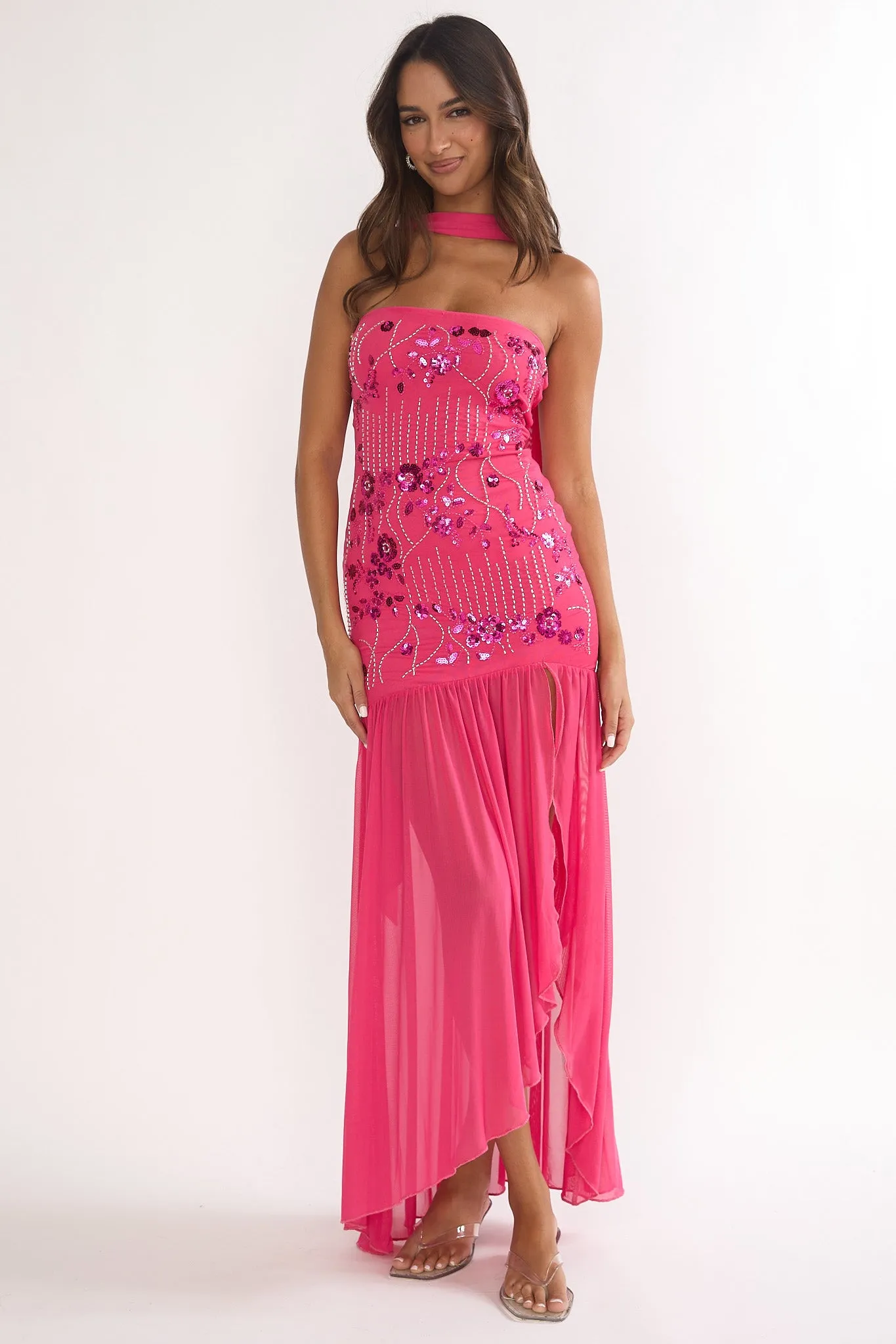 Jezra Strapless Sequin Embellished Maxi Dress Plum sold by Selfie Leslie