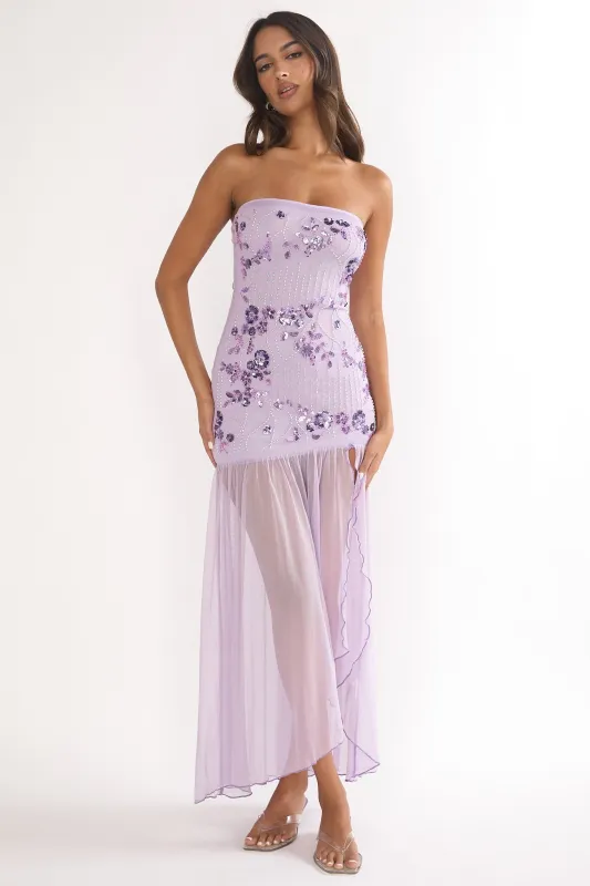 Jezra Strapless Sequin Embellished Maxi Dress Purple sold by Selfie Leslie