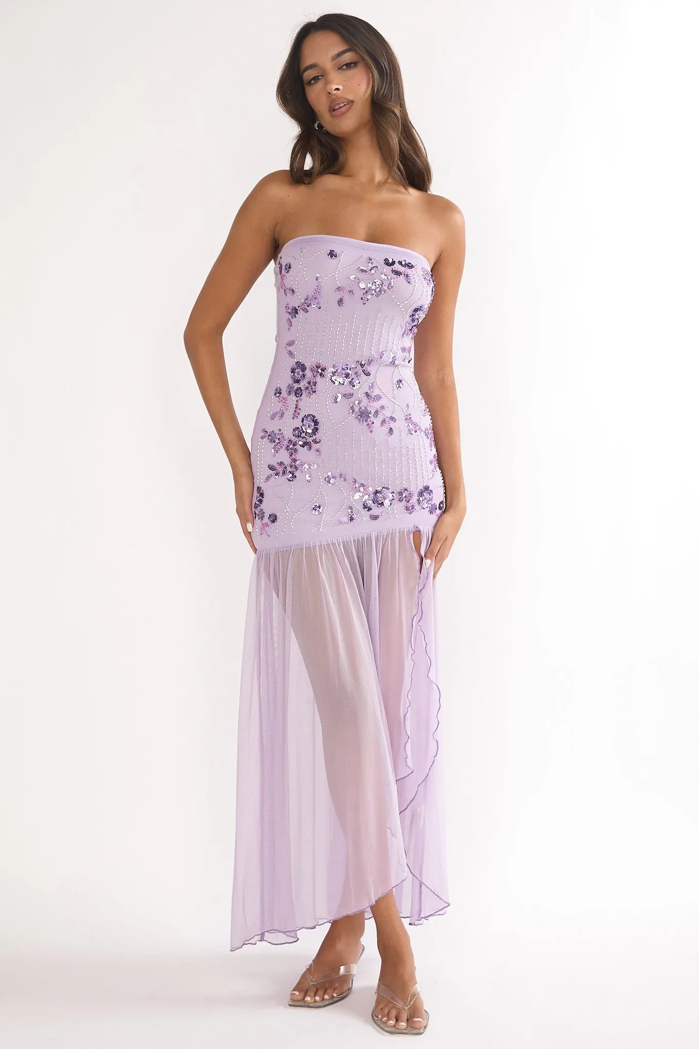 Jezra Strapless Sequin Embellished Maxi Dress Purple sold by Selfie Leslie