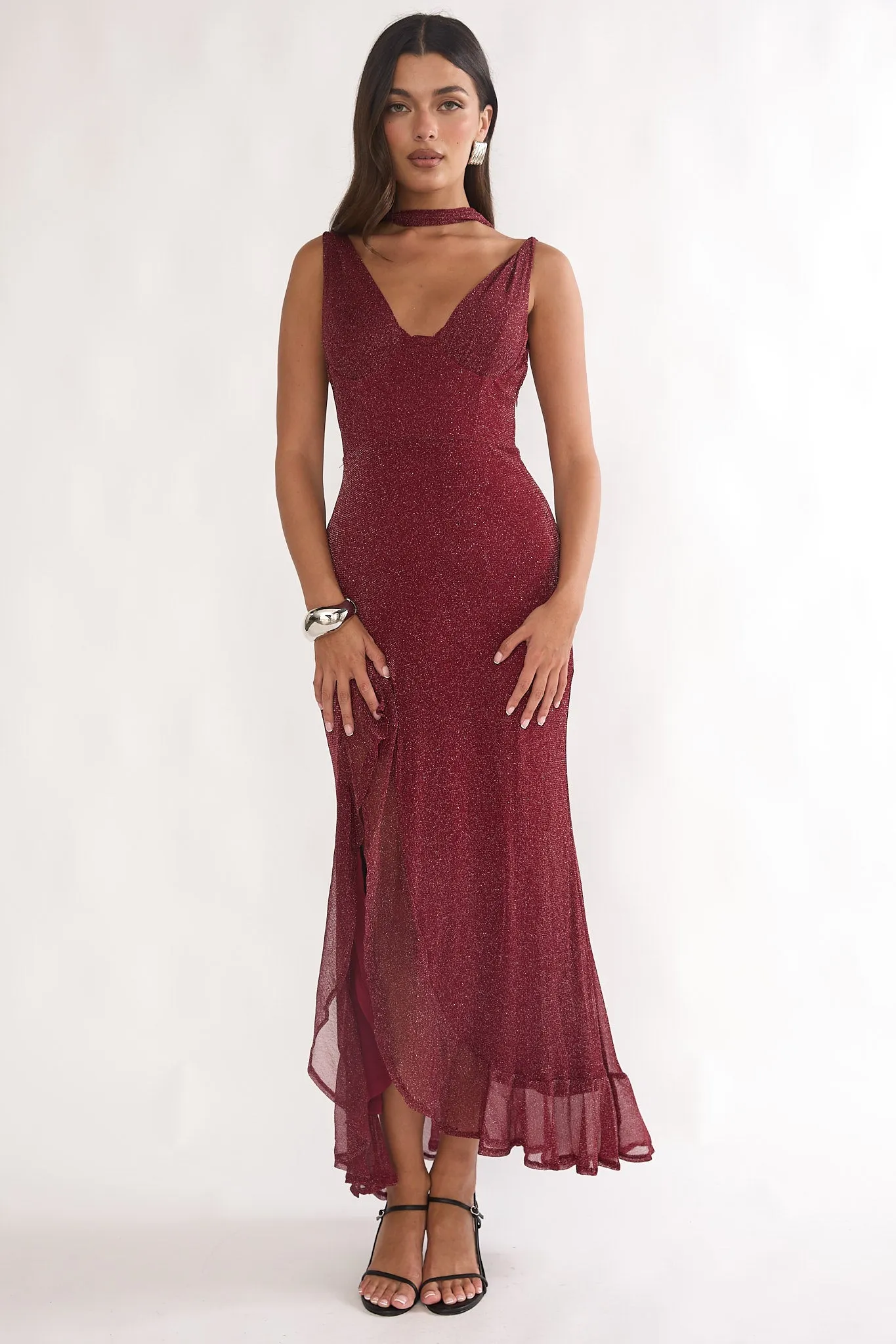 Chantrelle Twist Back Split Maxi Dress Wine sold by Selfie Leslie