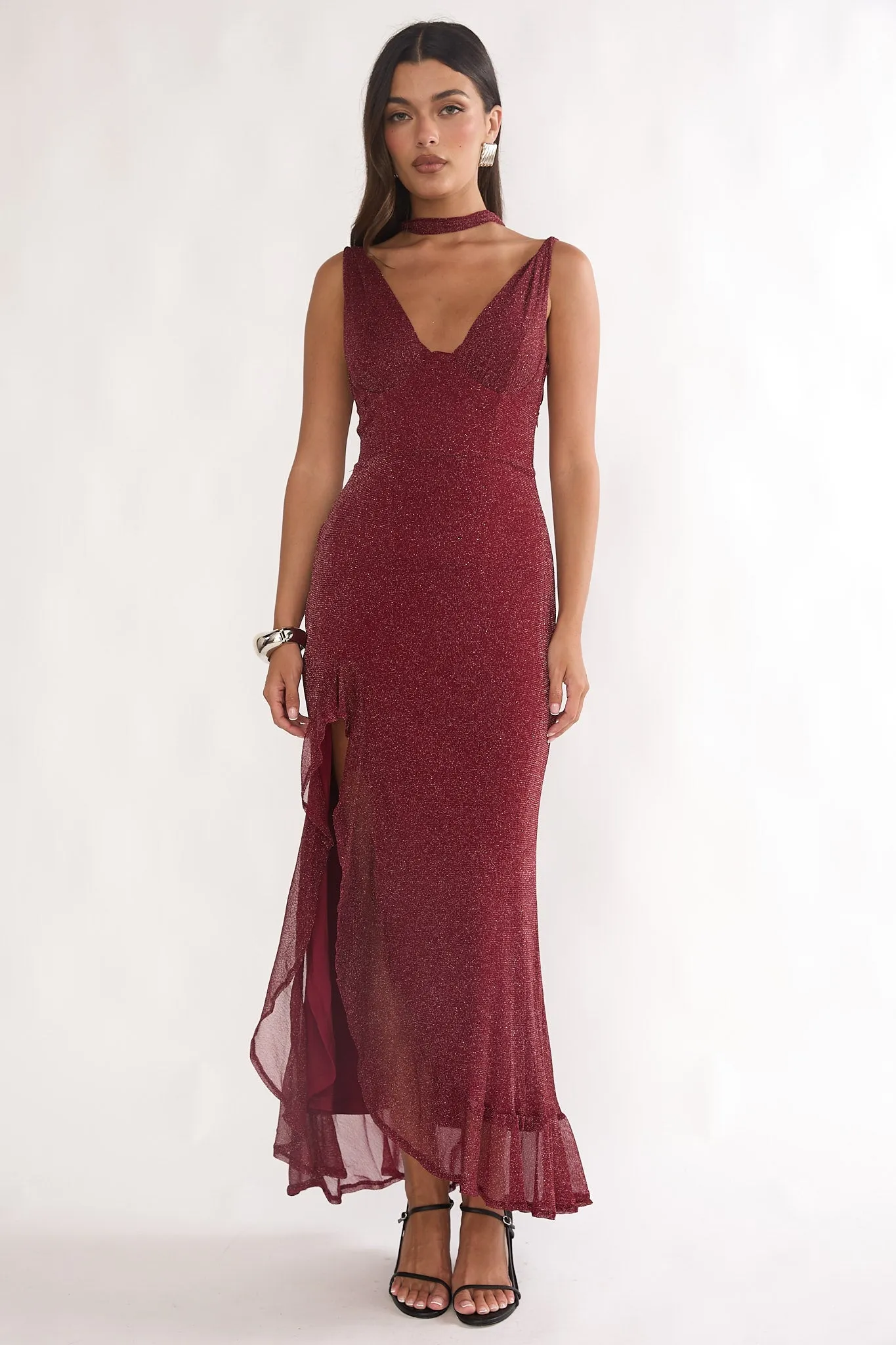 Chantrelle Twist Back Split Maxi Dress Wine sold by Selfie Leslie product image thumbnail 5