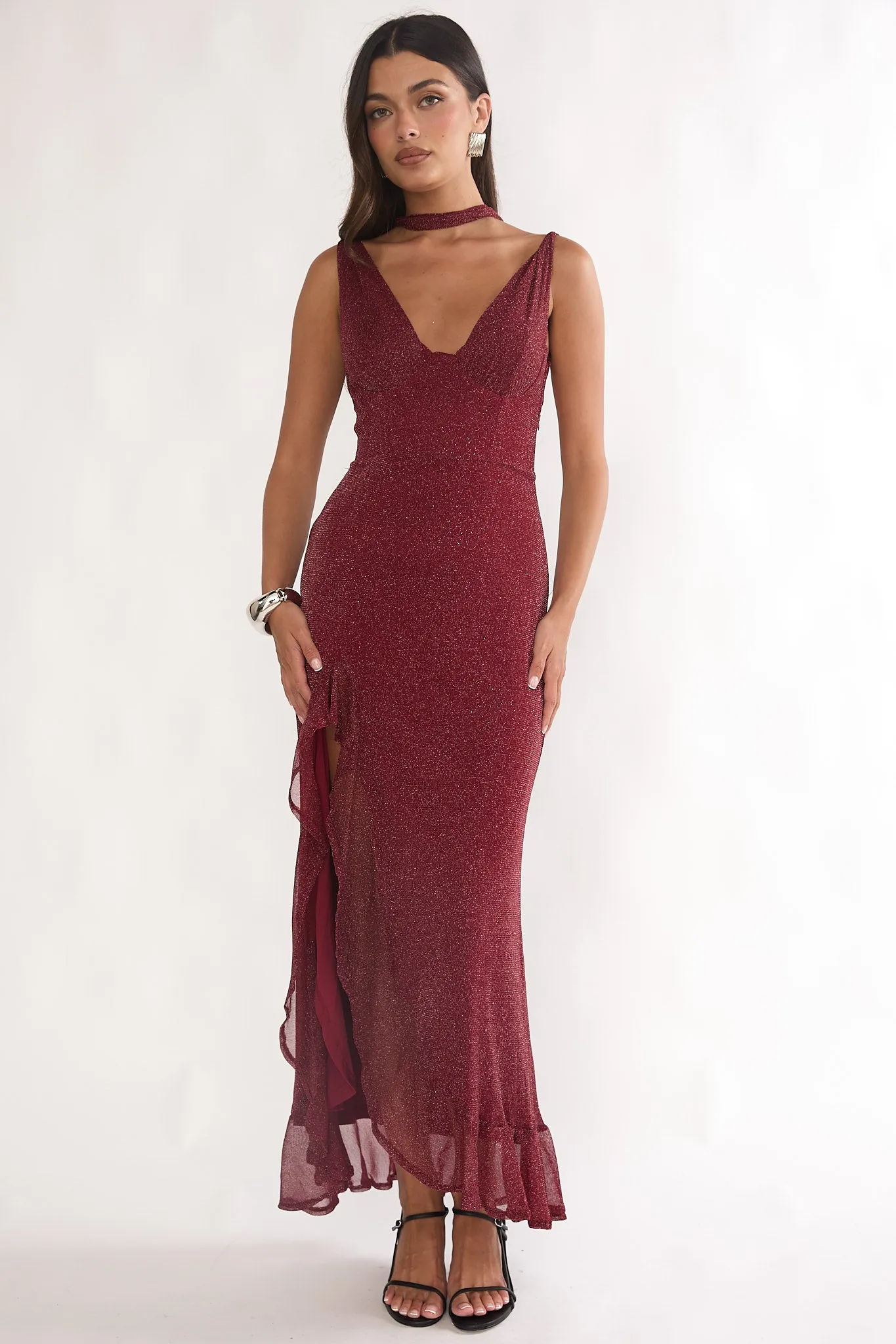 Chantrelle Twist Back Split Maxi Dress Wine sold by Selfie Leslie product image thumbnail 4