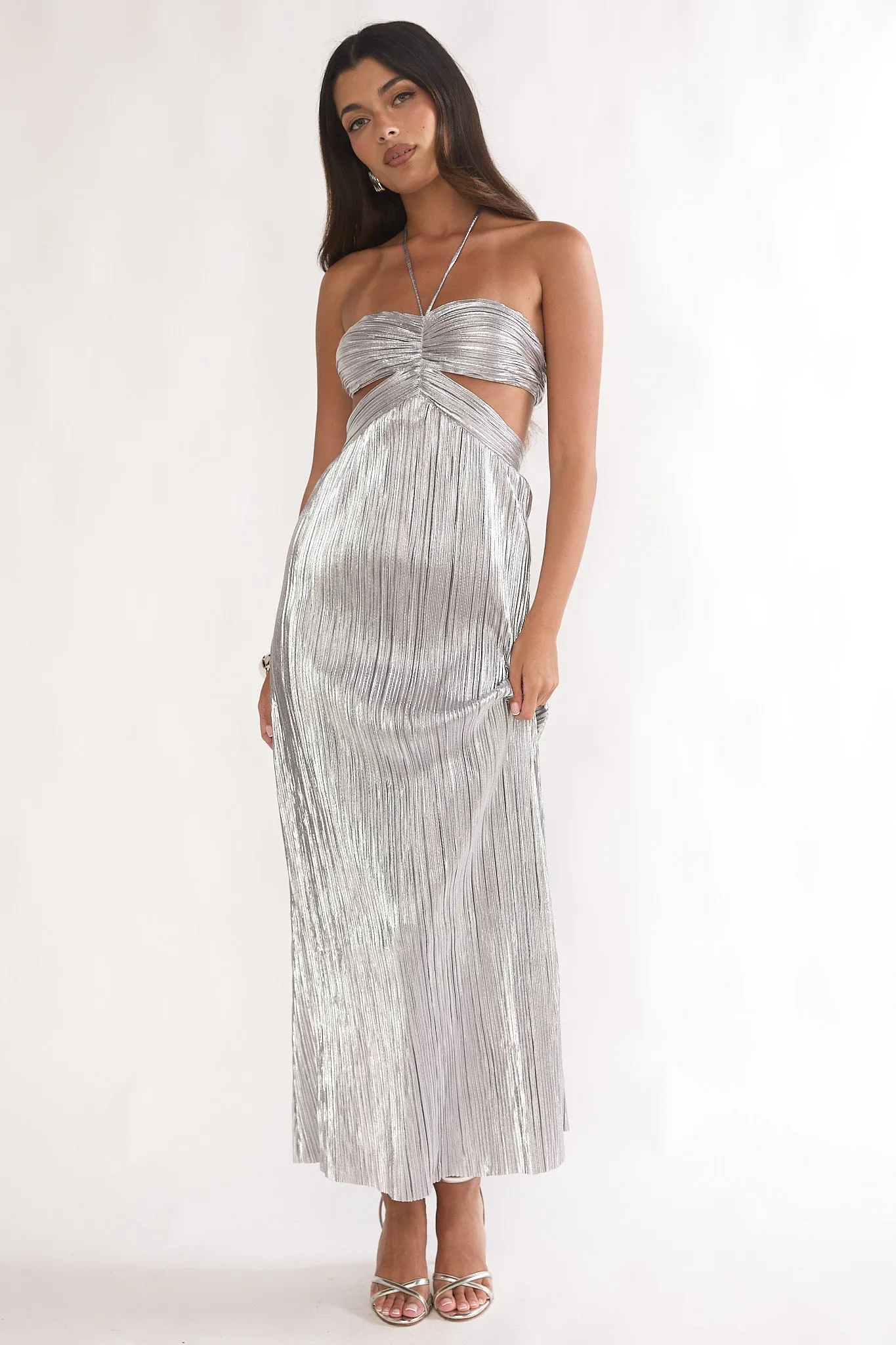Isle Cut-Out Halterneck Maxi Dress Silver sold by Selfie Leslie