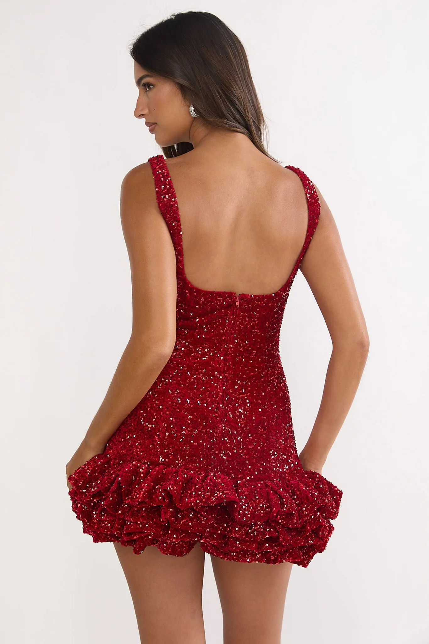 Cherry Bomb Frill Hem Mini Dress Sequin Red sold by Selfie Leslie product image thumbnail 2