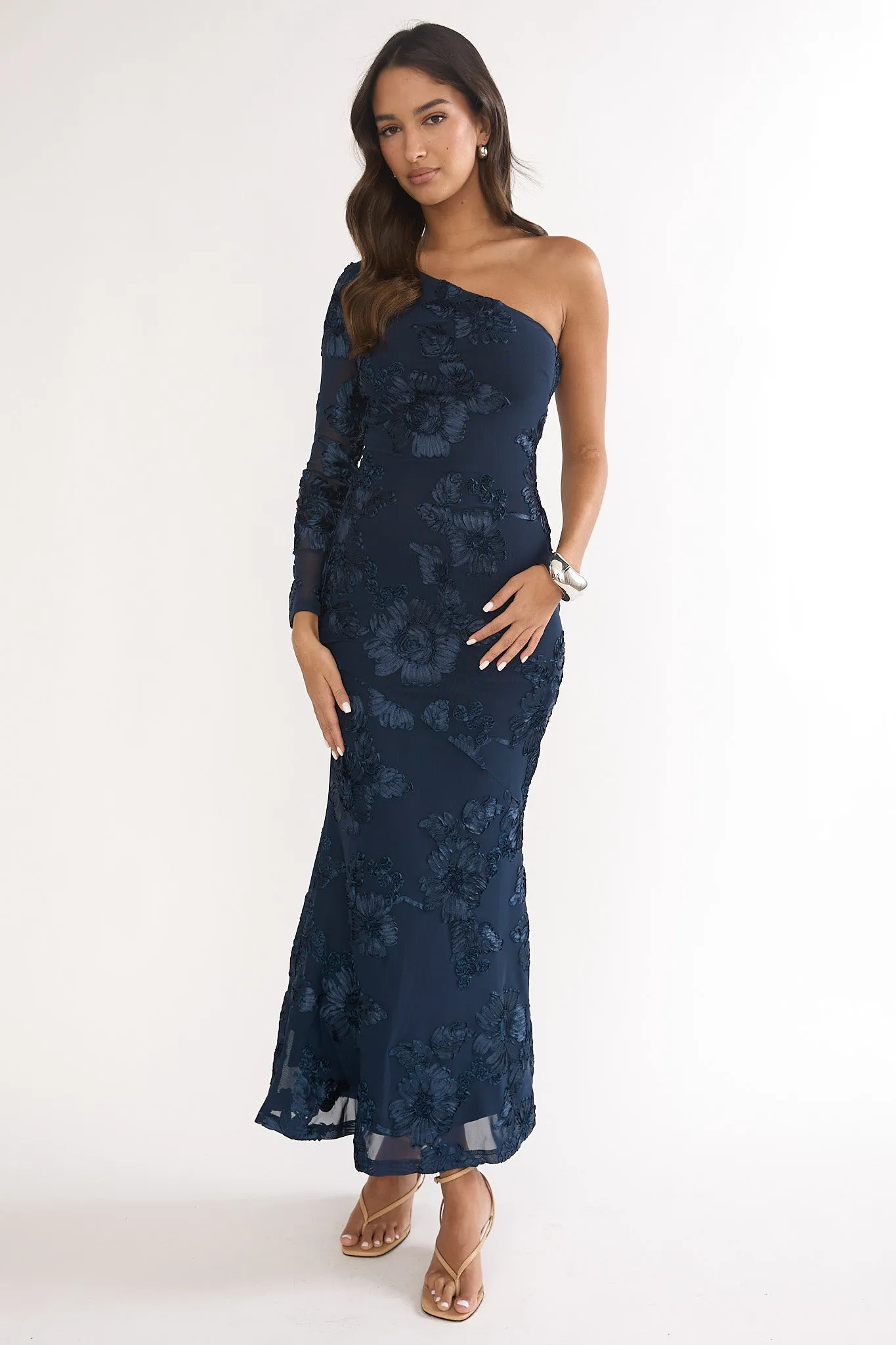 Deanna One-Shoulder Sleeve Maxi Dress Embellished Navy sold by Selfie Leslie product image thumbnail 4